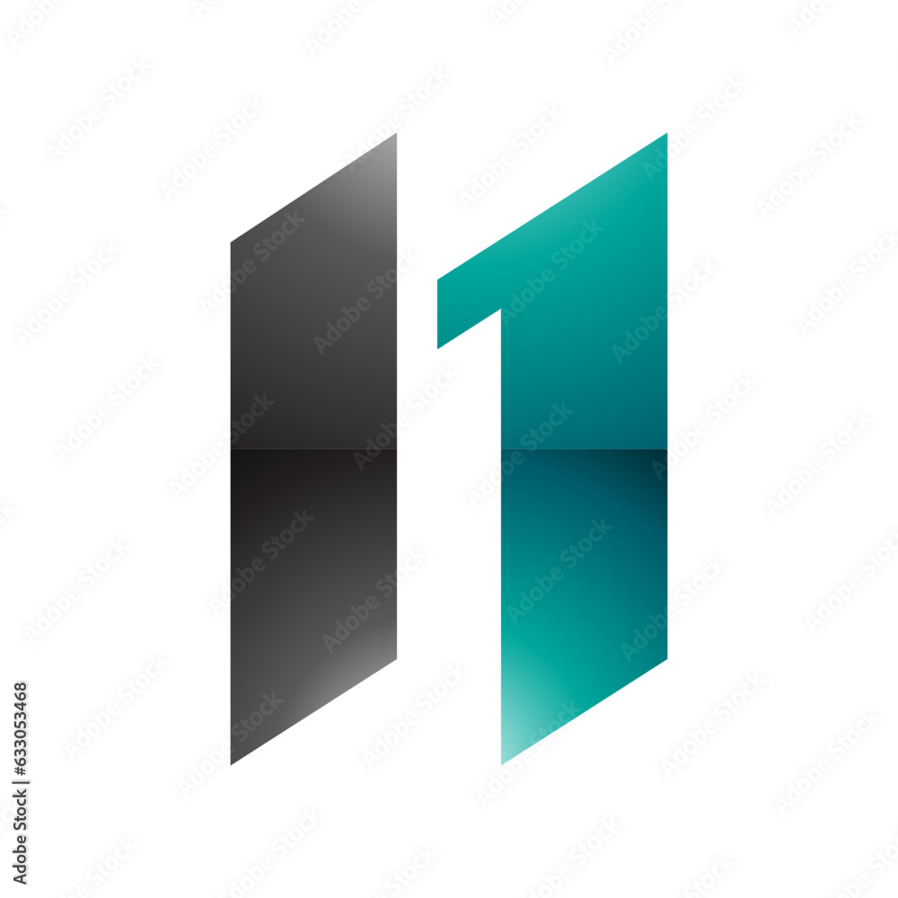 Persian Green and Black Glossy Letter N Icon with Parallelograms Persian Green and Black Glossy Letter N Icon with Parallelograms