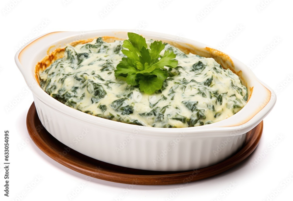 Spinach artichoke dip in a bowl on white background Spinach artichoke dip in a bowl on white background