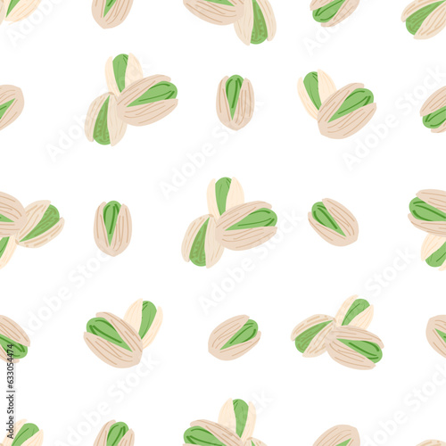 Seamless Cartoon Pistachio Pattern. hand drawn pistachio illustration background. For prints, backgrounds, wraps, packaging, banners. Vector Illustration. EPS 10.
