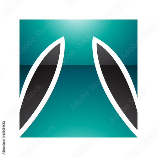 Persian Green and Black Glossy Square Shaped Letter T Icon