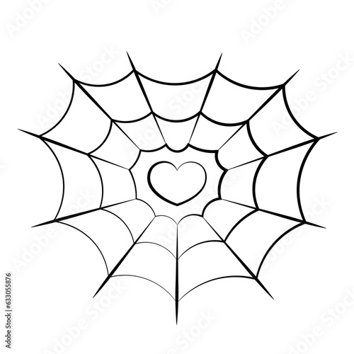 Spider web in the shape of a heart in black and white