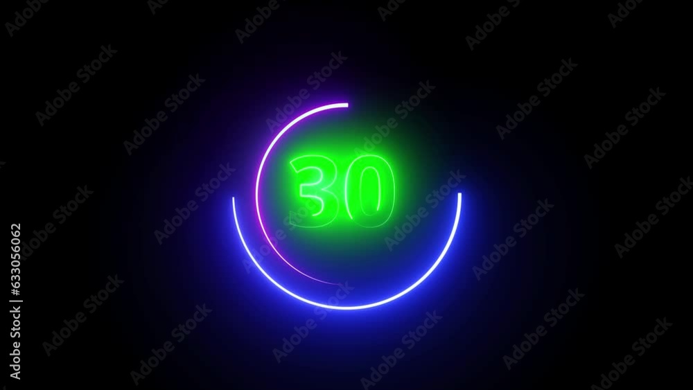 Neon line number with glowing neon circle. Green color neon digit 30. e_513 Neon line number with glowing neon circle. Green color neon digit 30. e_513