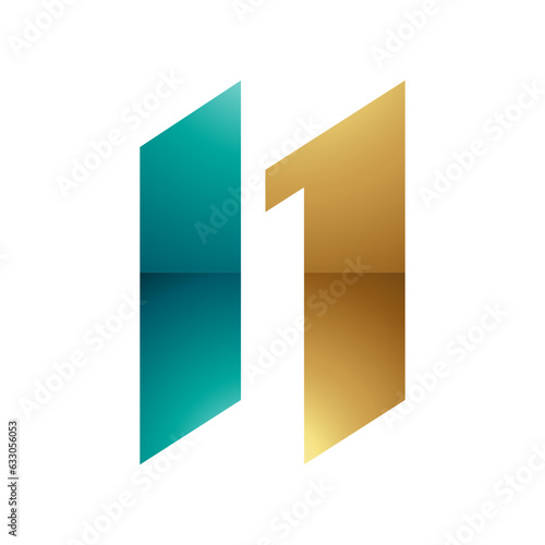 Free Download Persian Green and Gold Glossy Letter N Icon with Parallelograms - GFXLoad