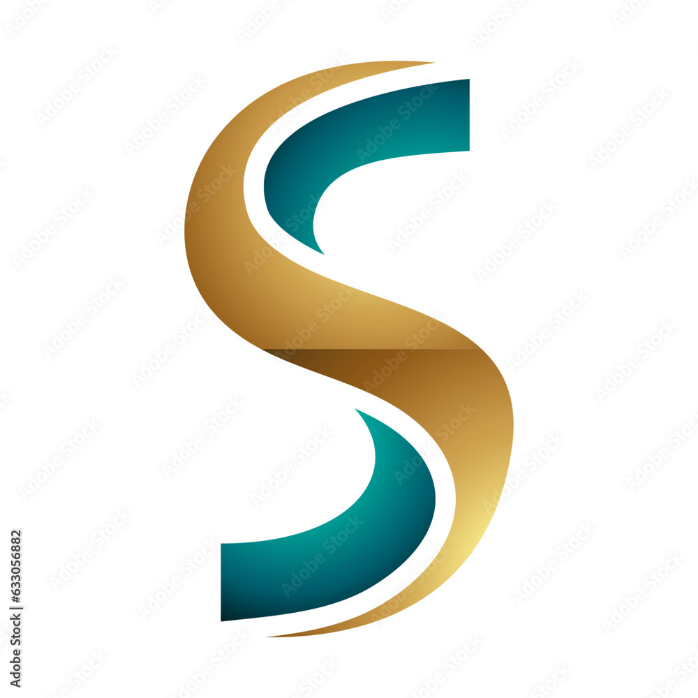 Persian Green and Gold Glossy Twisted Shaped Letter S Icon Persian Green and Gold Glossy Twisted Shaped Letter S Icon
