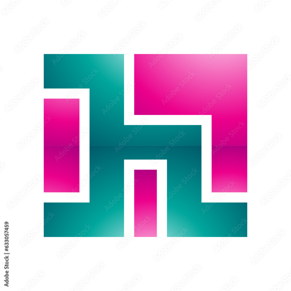 Fototapeta premium Persian Green and Magenta Square Shaped Glossy Letter H Icon