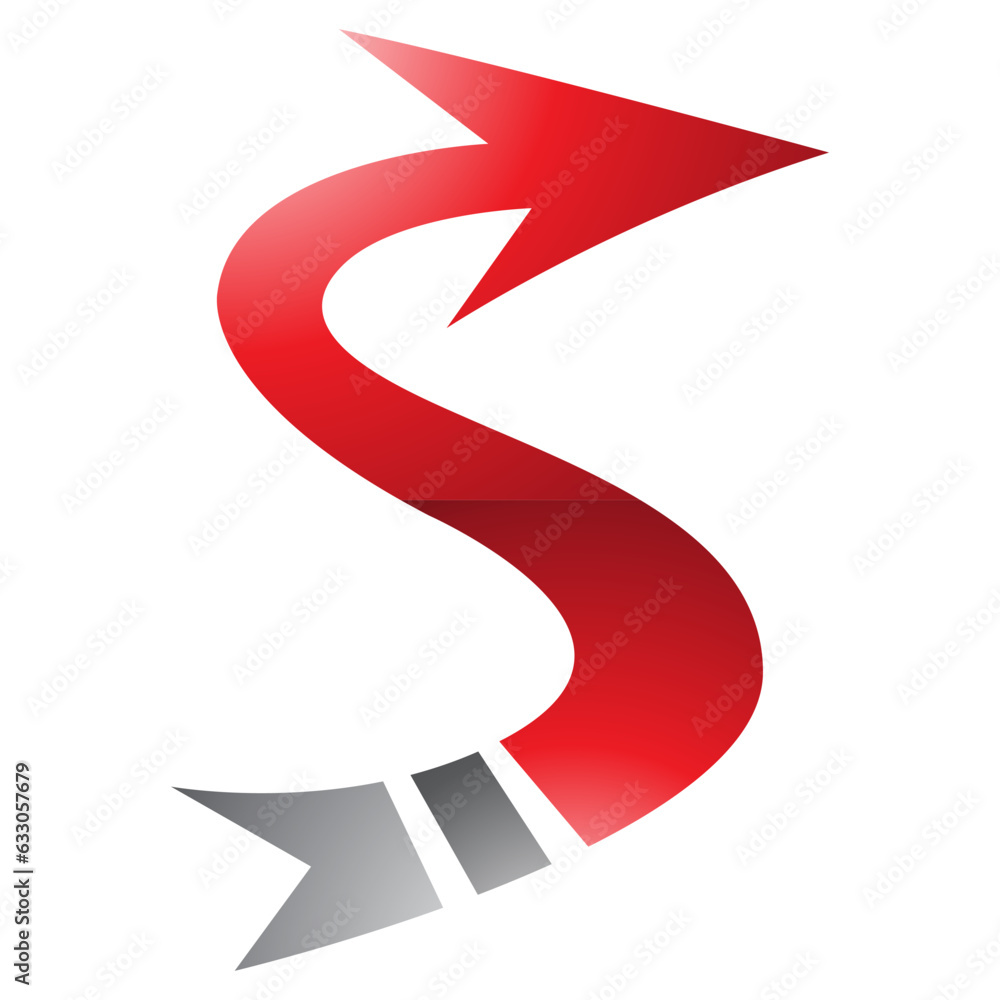 Red and Black Glossy Arrow Shaped Letter S Icon