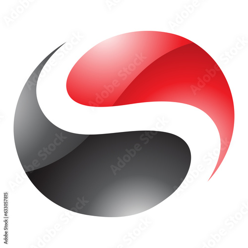 Cuadro en lienzo Red and Black Glossy Circle Shaped Letter S Icon