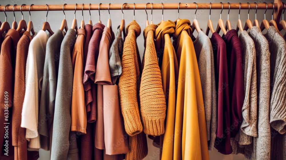 Vibrant clothes rack in a retail store, showcasing abundant fashion variation. Vibrant clothes rack in a retail store, showcasing abundant fashion variation.