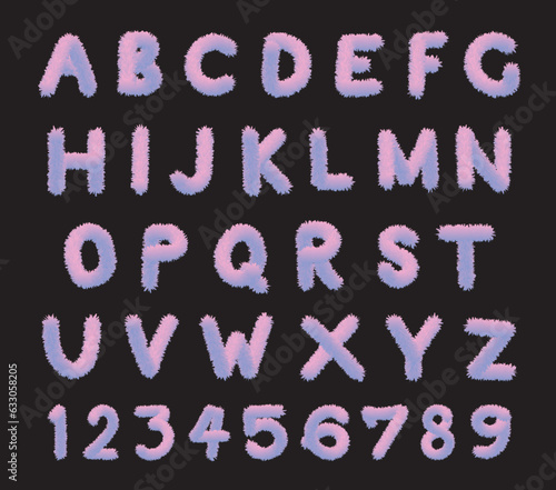 Cute pink fur font alphabets in capital letters