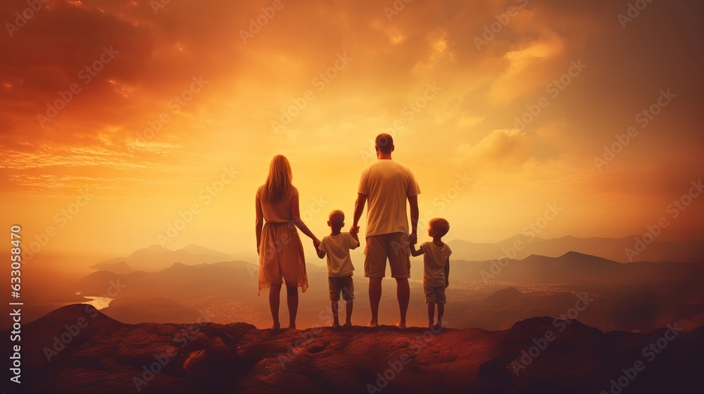 Silhouette of a family at sunset - Capturing precious moments: Happy family silhouette enjoying sunset together