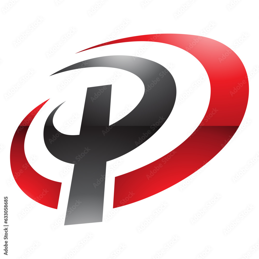 Red and Black Glossy Oval Shaped Letter P Icon