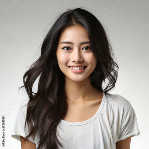 portrait of an smiling attractive asian female student isolated against a white background