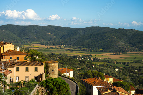 Captivating view of the enchanting Tuscan landscape from Cortona, Italy.