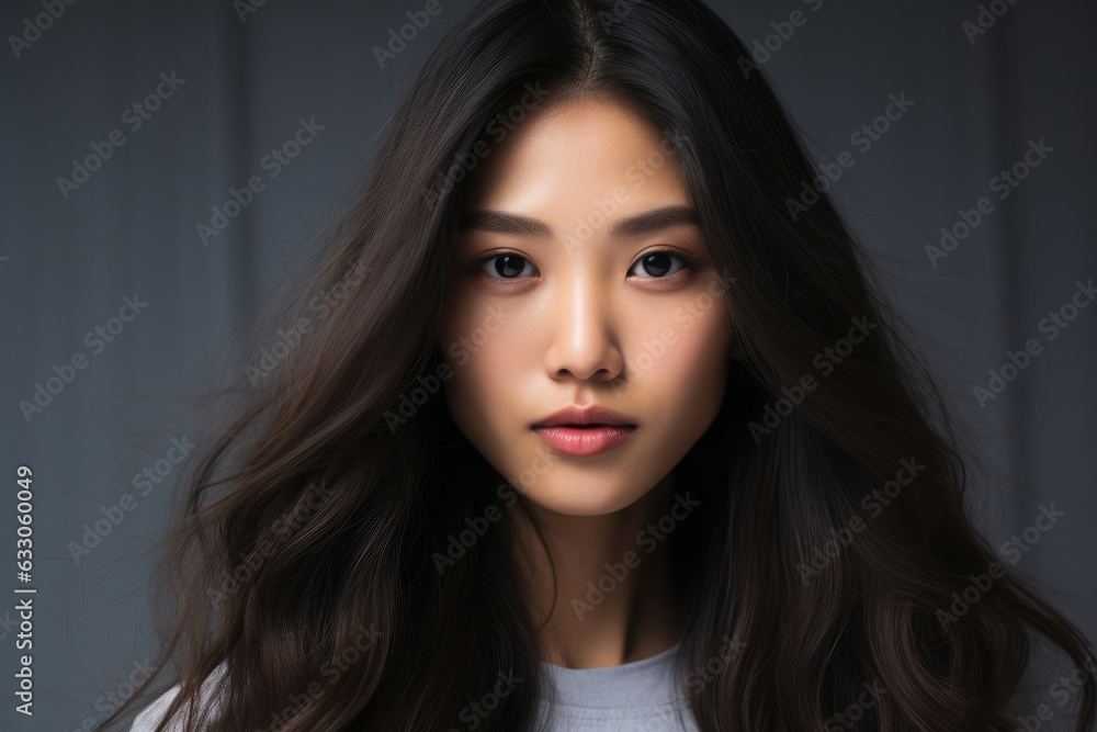 Portrait of an Asian model girl with light makeup with long hair Portrait of an Asian model girl with light makeup with long hair