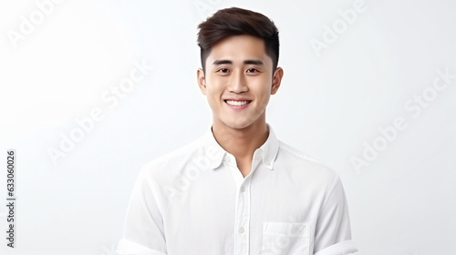 Portrait of an smiling attractive asian male student isolated against a white background