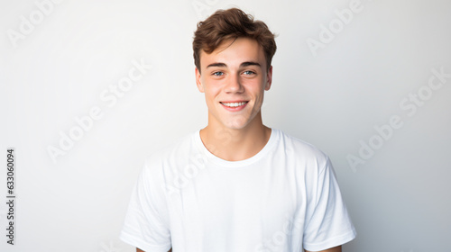 portrait of an caucasian boy with  short brown hair isolated against a white background © bmf-foto.de