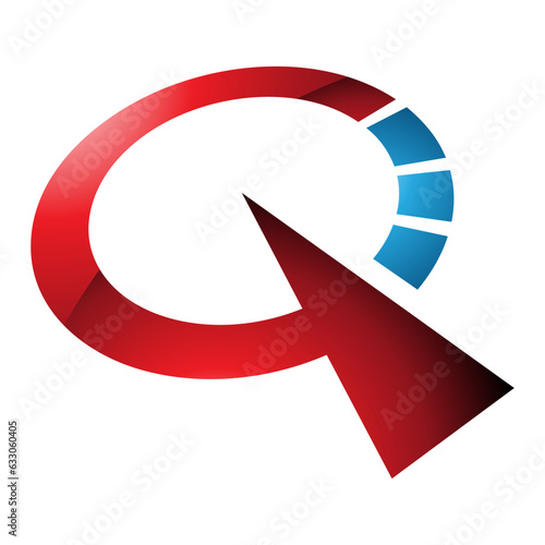 Red and Blue Glossy Clock Shaped Letter Q Icon
