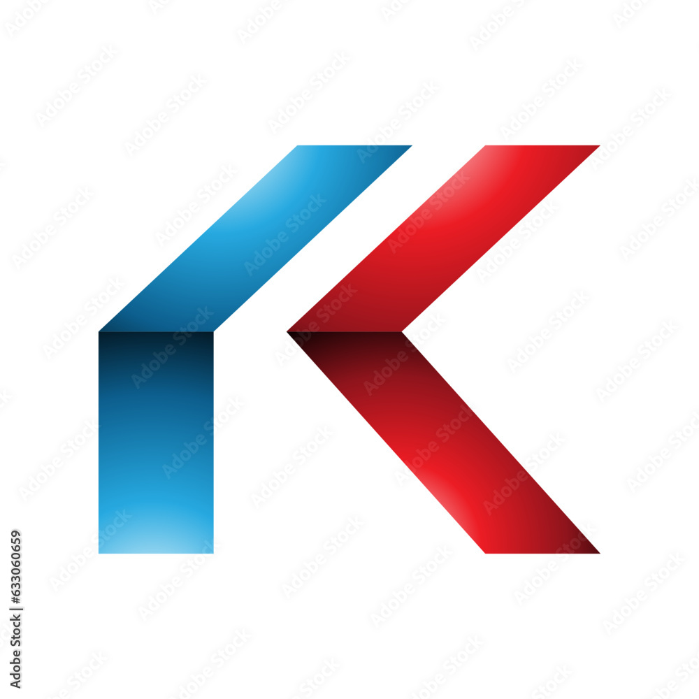Red and Blue Glossy Folded Letter K Icon Red and Blue Glossy Folded Letter K Icon