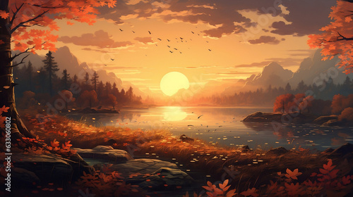 sunset in the mountains, autumn background
