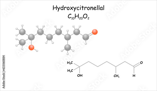 Stylized molecule model/structural formula of hydroxycitronellal. photo