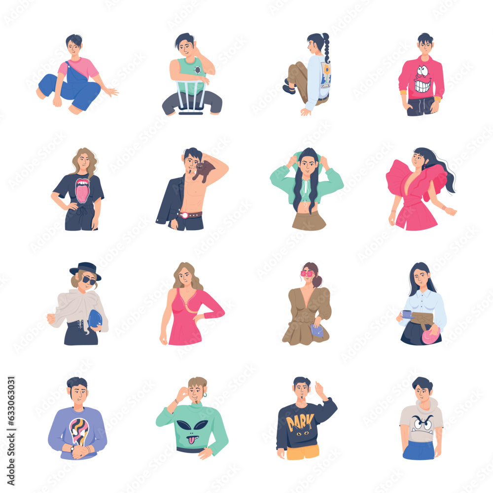 Set of Fashionable Persons Flat Illustrations 


