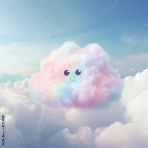 A little, sweet puffy cloud in the sky in pastel shades of the rainbow.