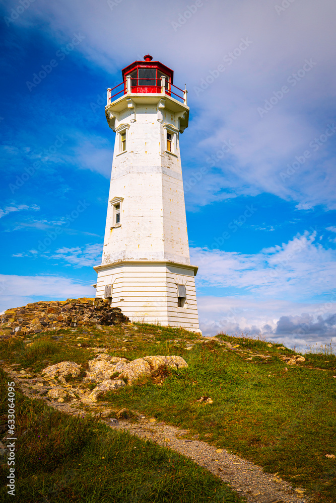 Louisbourg Lighthouse, an active Canadian lighthouse, in Louisbourg on Cape Breton, Nova Scotia
