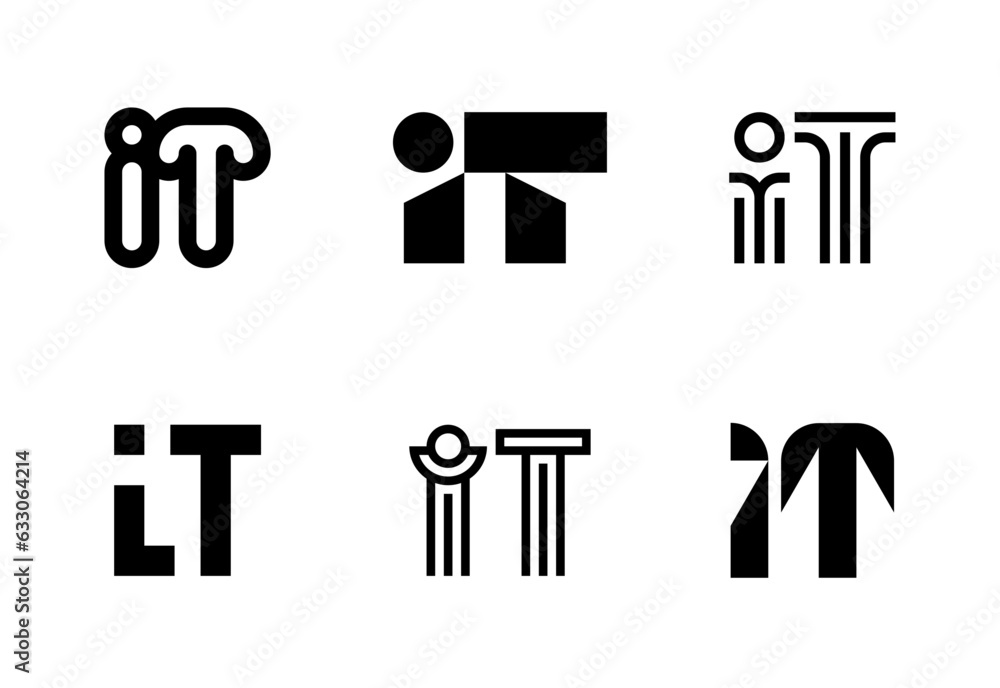 Set of letter IT logos. Abstract logos collection with letters. Geometrical abstract logos Set of letter IT logos. Abstract logos collection with letters. Geometrical abstract logos