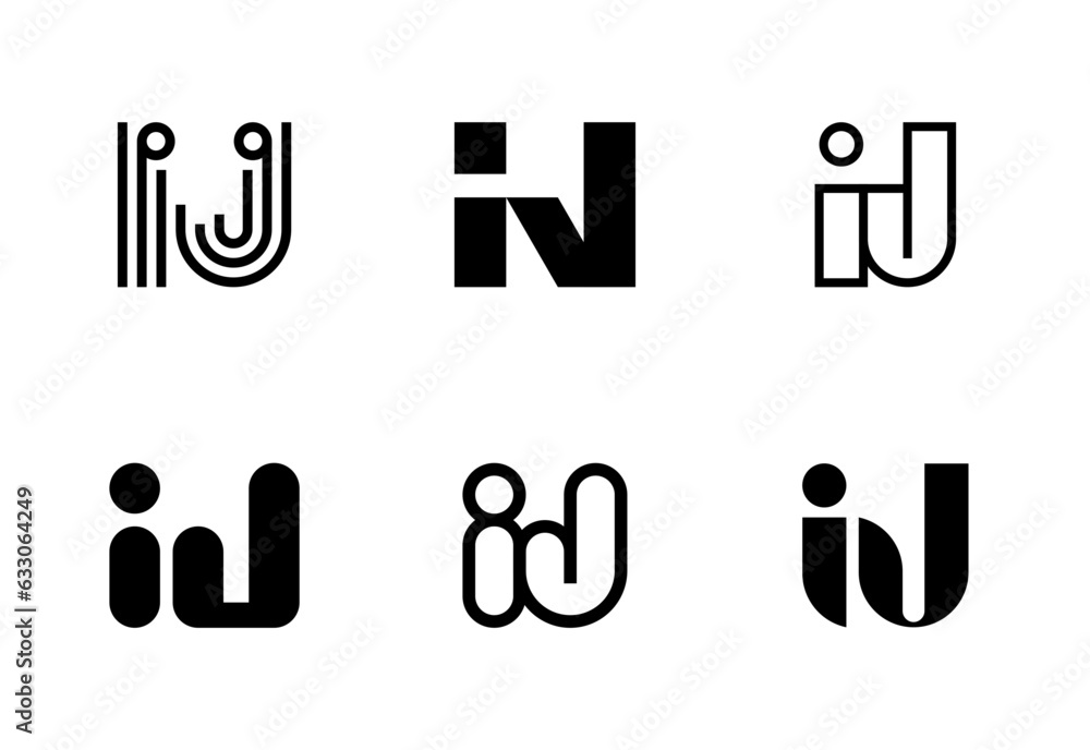 Set of letter IJ logos. Abstract logos collection with letters. Geometrical abstract logos Set of letter IJ logos. Abstract logos collection with letters. Geometrical abstract logos