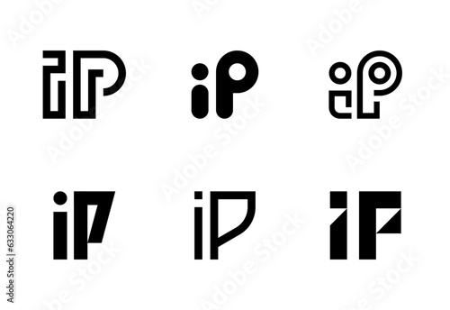 Set of letter IP logos. Abstract logos collection with letters. Geometrical abstract logos