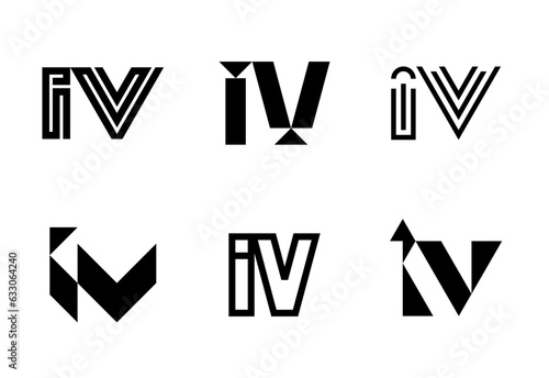 Set of letter IV logos. Abstract logos collection with letters. Geometrical abstract logos
