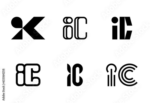 Set of letter IC logos. Abstract logos collection with letters. Geometrical abstract logos