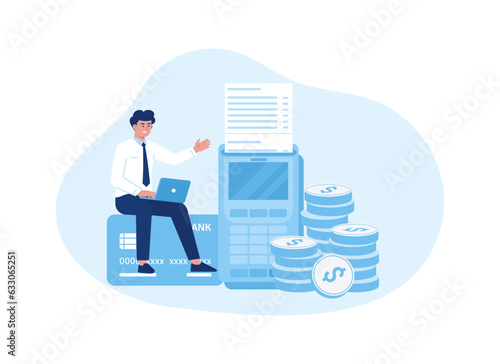 Businessman with laptop and transfer note concept flat illustration