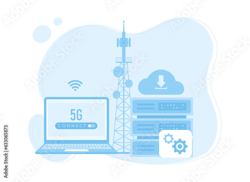 A laptop and a phone with the word'5g'on it concept flat illustration
