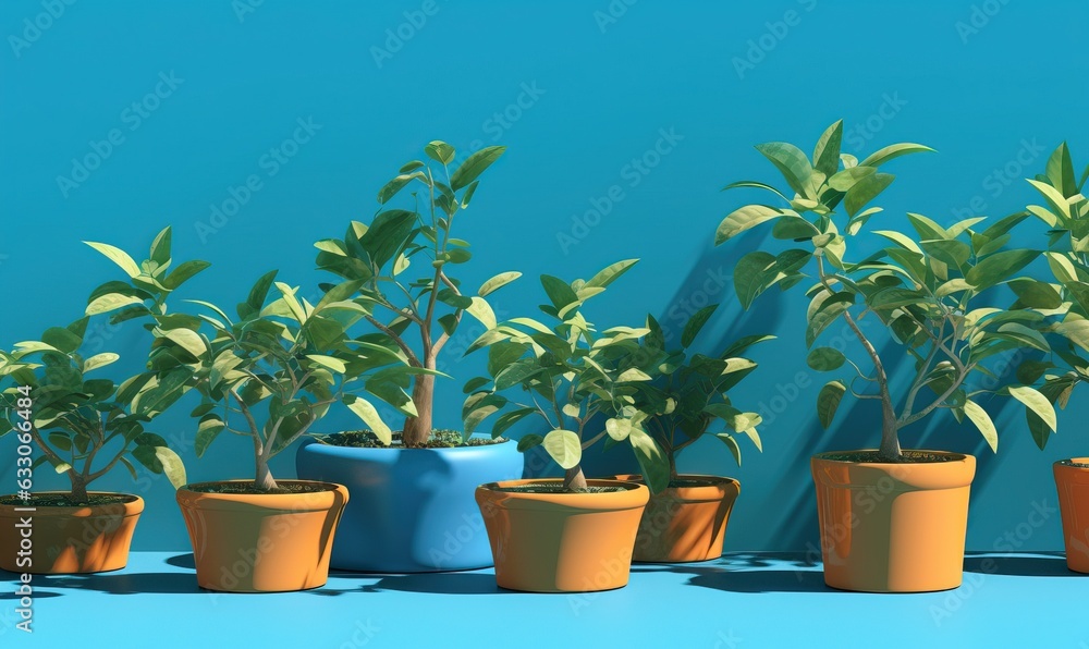 Plants in pots on blue background Plants in pots on blue background