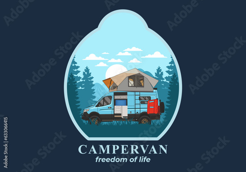 Large van with roof tent illustration design