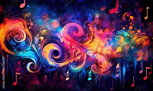 Multicolored abstract music background on black