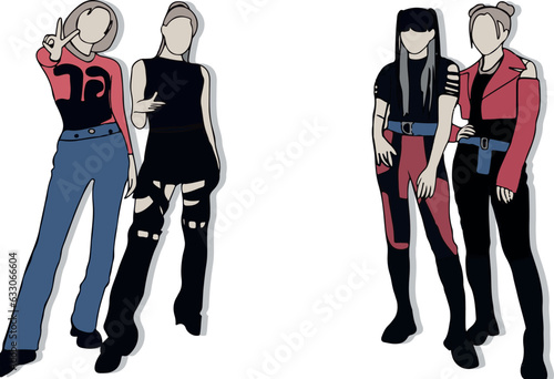 Foto Vector illustration of kpop idol girl group with girl crush concept