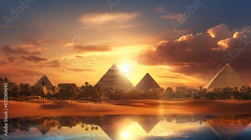 Sunset Majesty  Cairo s Golden Pyramids Illuminate Fantasy Egyptian Landscape