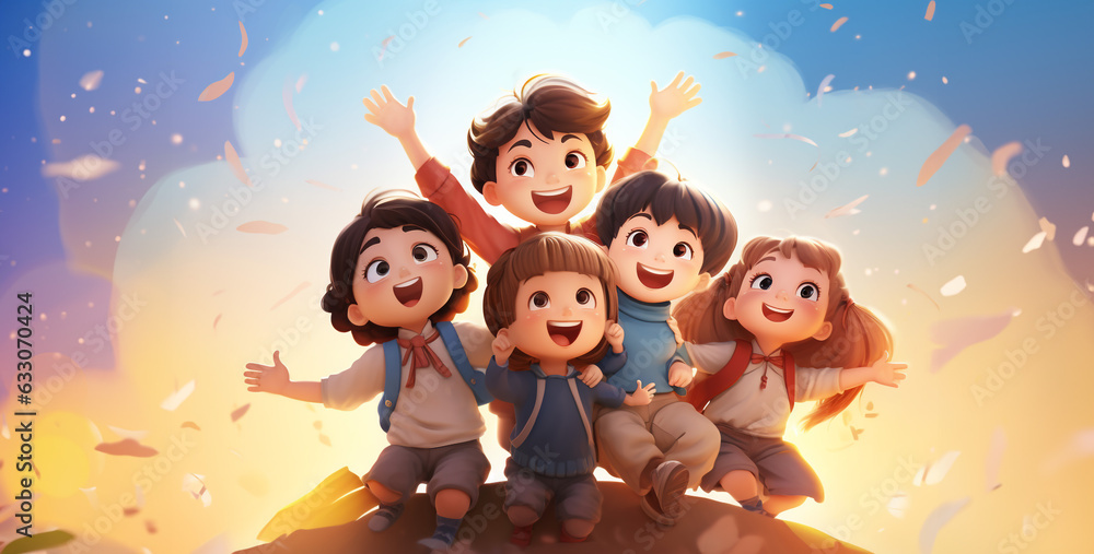 3d illustration of a happy group of children. Generative Ai content 3d illustration of a happy group of children. Generative Ai content