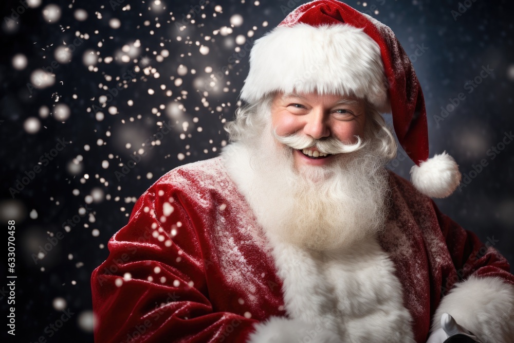Santa Claus looking into the camera with traditional winter North Pole background and smiling . He is wishing Merry Christmas and Happy New year 2024 Santa Claus looking into the camera with traditional winter North Pole background and smiling . He is wishing Merry Christmas and Happy New year 2024