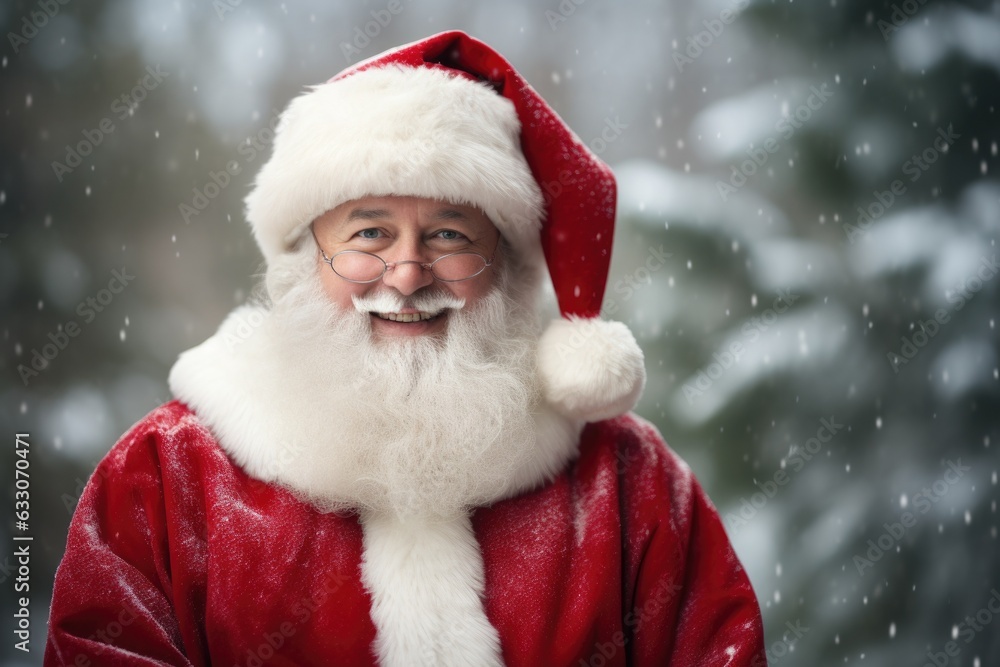 Santa Claus looking into the camera with traditional winter North Pole background and smiling . He is wishing Merry Christmas and Happy New year 2024 Santa Claus looking into the camera with traditional winter North Pole background and smiling . He is wishing Merry Christmas and Happy New year 2024