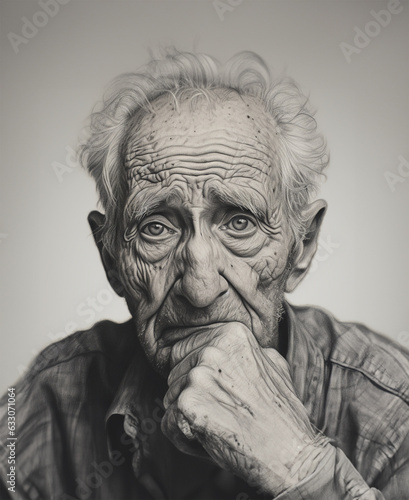 portrait of an elderly gentleman with sad look, love drawing style
