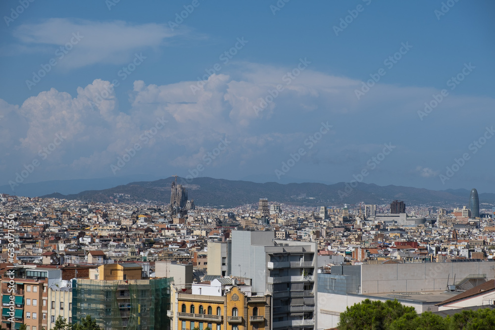 Barcelona city landscapes shot from Mirador Barcelona, Catalonia, Spain
