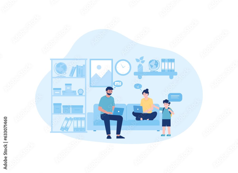 a man and woman sitting on a couch with a child concept flat illustration a man and woman sitting on a couch with a child concept flat illustration