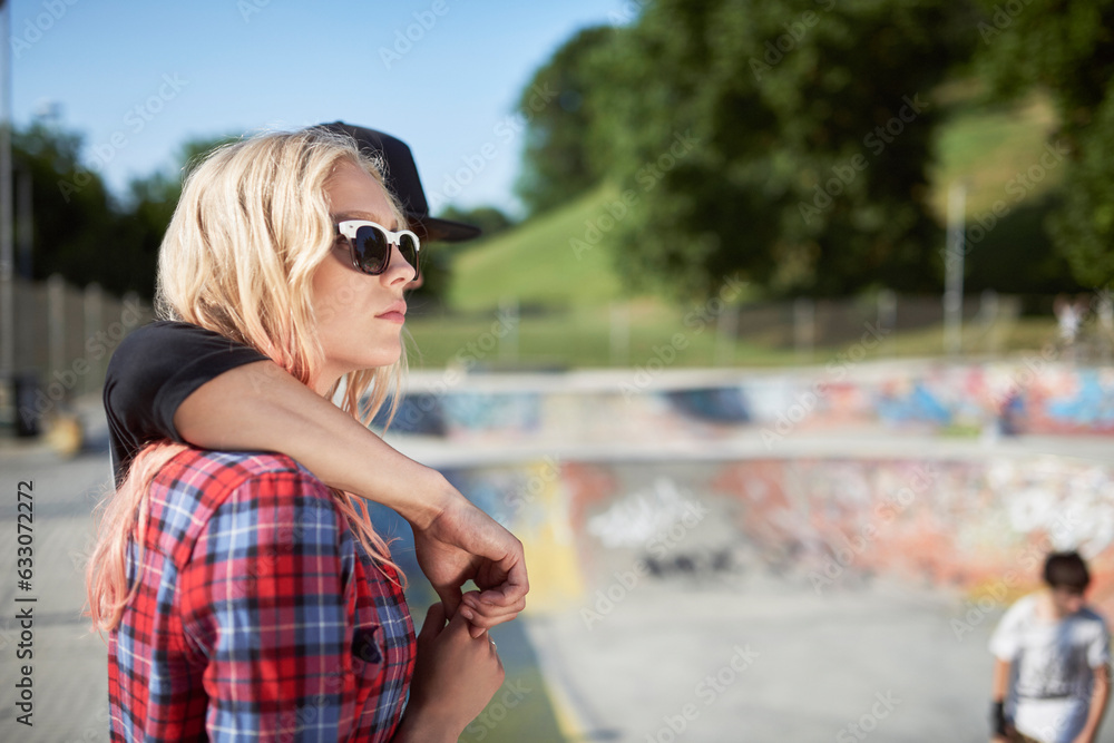 Teenage couple at skatepark Teenage couple at skatepark