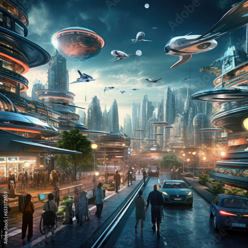 Futuristic city at night. 3D rendering