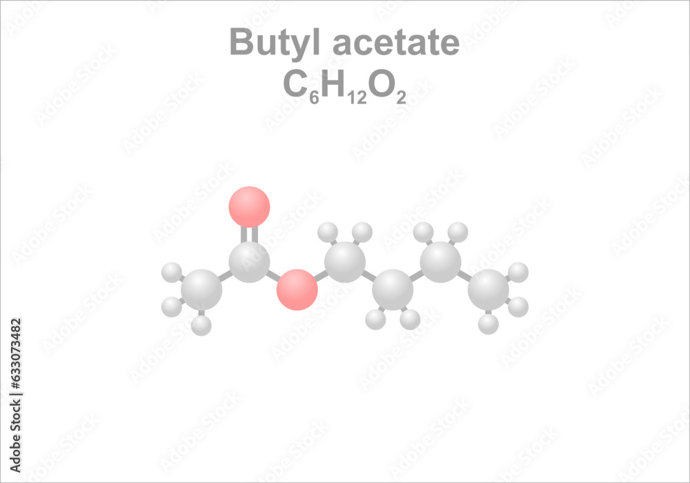 Butyl acetate. Simplified scheme of the molecule. Component of fingernail polish.