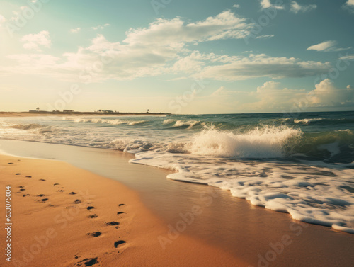 a bright beach in the summertime