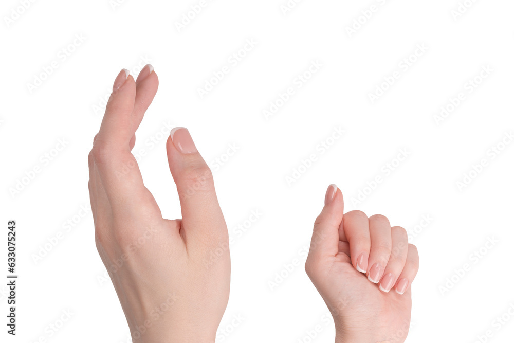 Woman hands with french manicure isolated on white bacckground. Woman hands with french manicure isolated on white bacckground.